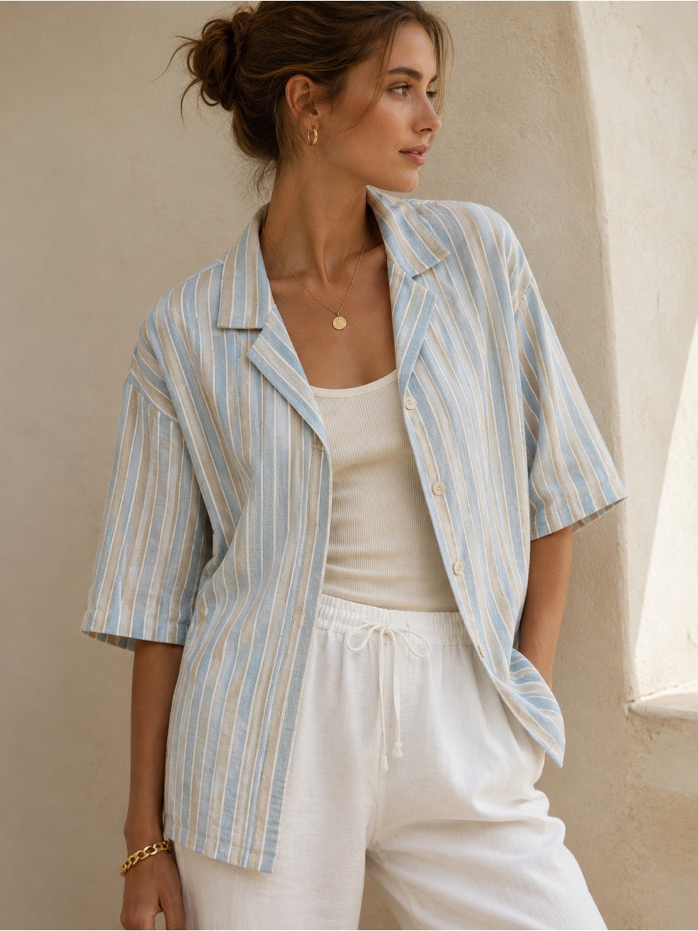 90s Coastal Linen Blend Stripe Shirt Jacket | Riviera Resort Layer · Esprit